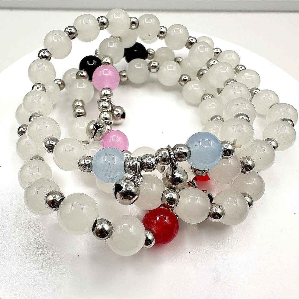 Vintage 90s White Glass Beaded Bracelet Multi Strand Boho‎ Women's Jewelry Y2K